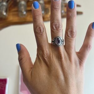 Sterling Silver and Amethyst Teardrop Boho Ring